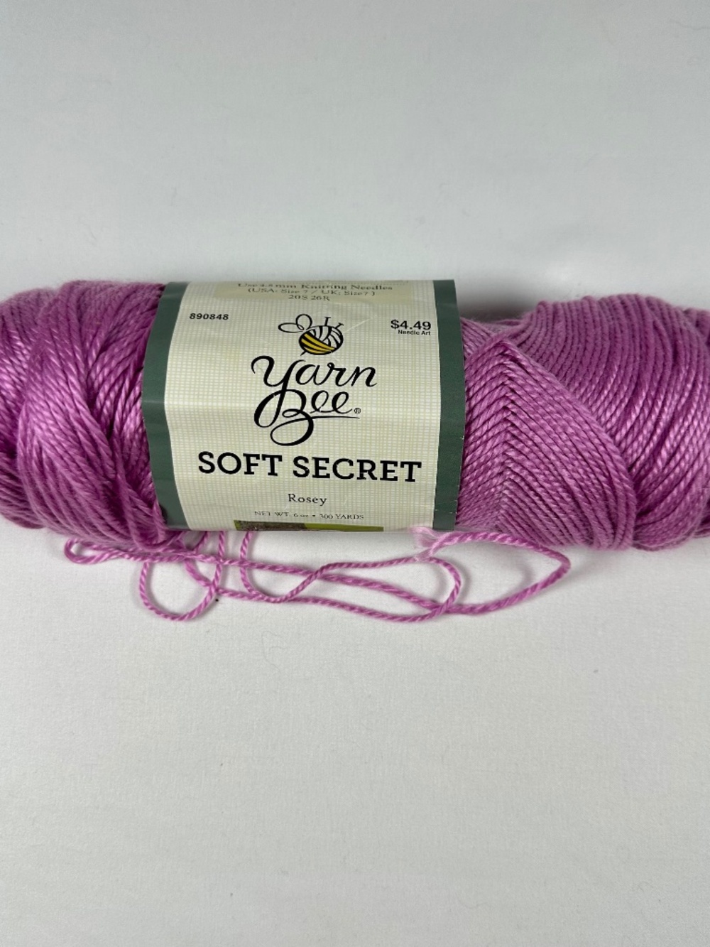 Yarn Bee Soft Secret Color #74/Rosey Crochet Knitting Fiber Arts Pink 1 Skein